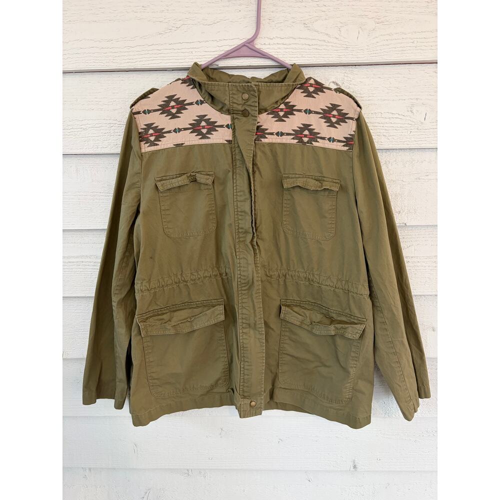Earthbound Trading Co Aztec Utility Jacket Large Olive Green Military Jacket - Picture 2 of 9
